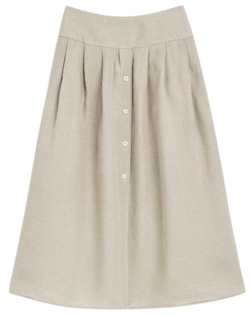 dark beige linen long skirt