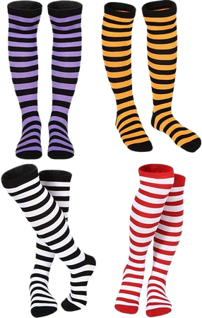 Amazon.com: SATINIOR 4 Pair Red and White Striped Socks Classic Rainbow Knee High Clown Knee Socks for Women Girls (Red and White) : Clothing, Shoes & Jewelry