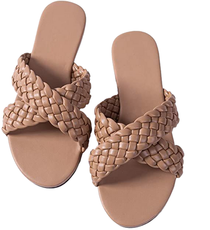 Amazon.com | Mtzyoa Women Crossover Sandals Flat Braided Nude Size 10 Slides Wedding Comfort Handmade Weave Dressy Flops Summer | Flats