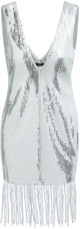 V-neck Sequin Fringe Hem Midi Sleeveless Dress – Micas