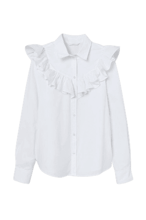 Ruffled Cotton Blouse - White