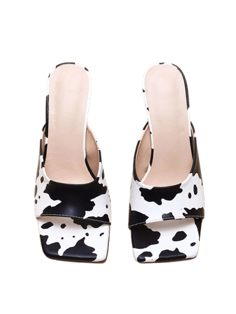 Cow Print Chunky Heeled Mules | SHEIN USA