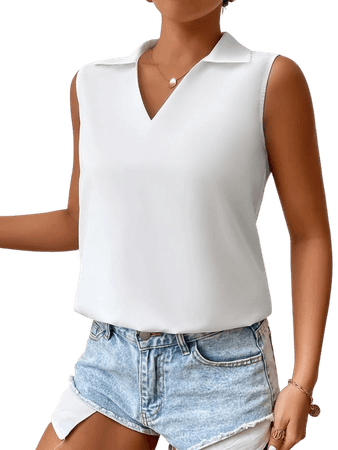 Solid Sleeveless Blouse | SHEIN USA