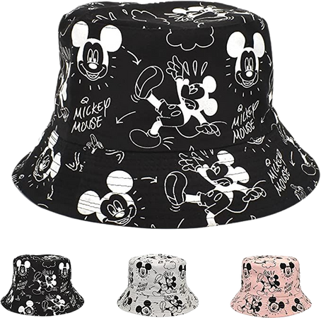 Cute Bucket Hat Beach Fisherman Hats for Women, Mouse Ears Print and Embroidered, 1OO% Cotton, Reversible Double-Side-Wear Black at Amazon Women’s Clothing store