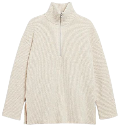 Long half zip knit sweater - Dusty white - Monki WW