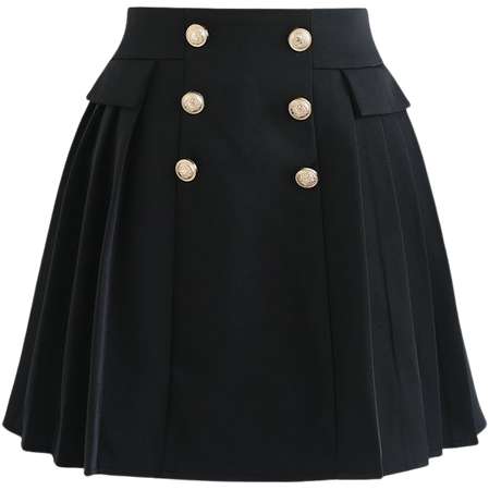 Subtle Golden Button Pleated Mini Skirt in Black - Retro, Indie and Unique Fashion