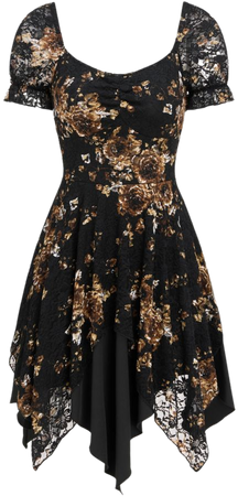 Lace Floral Asymmetrical Hem Mini Dress - Cider