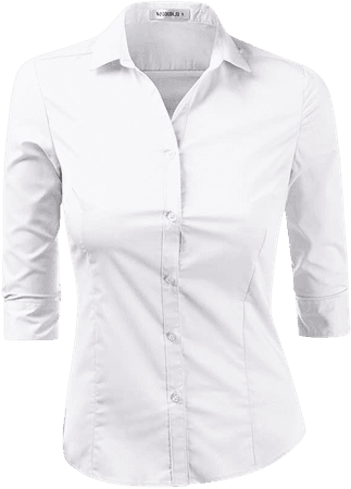 Doublju Womens Basic Slim Fit Stretchy 3/4 Sleeve Button Down Collared Shirt with Plus Size at Amazon Women’s Clothing store