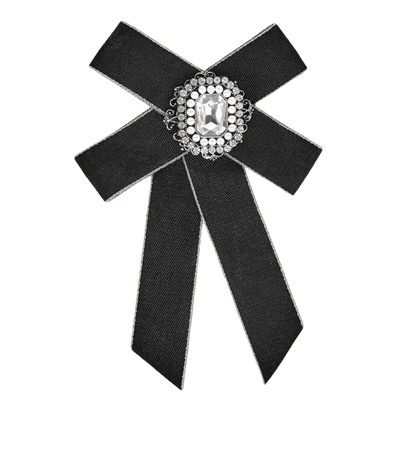 Black Gem Ribbon Brooch | New Look