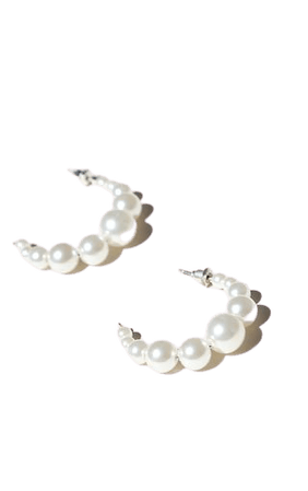 White Multi Size Pearl Hoop Earrings | PrettyLittleThing
