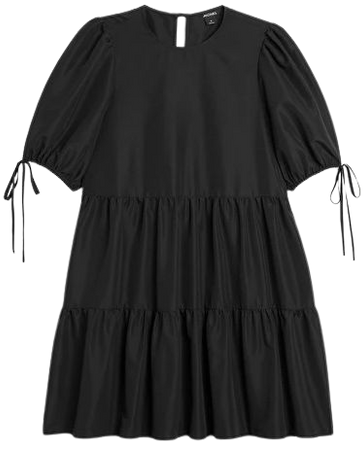 Frilled puff sleeve midi dress - Black - Monki WW