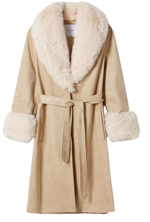 Long faux suede coat with faux fur detail - Jackets - Woman | Bershka