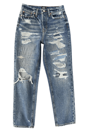 BDG High-Waisted Slim Straight Jean – Ripped Medium Wash | Urban Outfitters