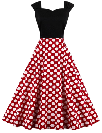 Red-black-white polka dot swing dress