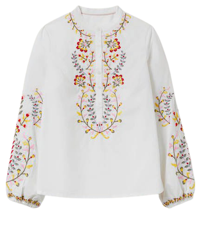 Embroidered Popover Blouse - White | Boden US