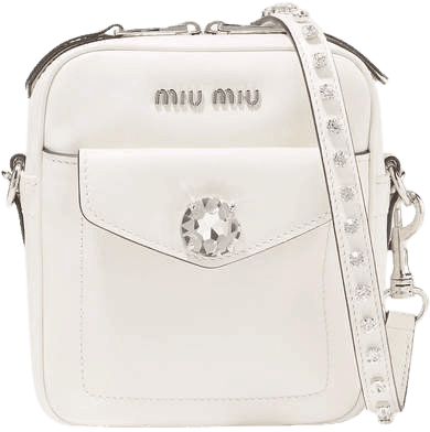 Solitaire Crystal-embellished Leather Camera Bag - White
