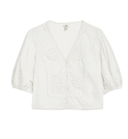 White lace cropped shirt | River Island
