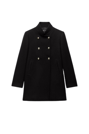 DOUBLE BREASTED HIGH COLLAR WOOL BLEND COAT - Black | ZARA United States