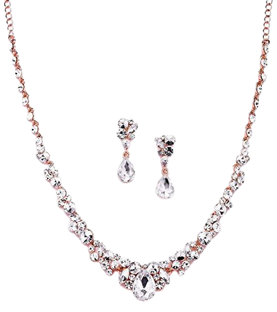 Amazon.com: Mariell Glamorous Blush Rose Gold Crystal Necklace & Earrings Jewelry Set for Wedding, Prom & Bridesmaids: Jewelry