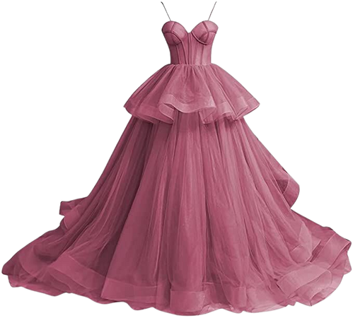 Amazon.com: Rjer Womens Ball Gown Princess Dress Puffy Tulle Formal Long Spaghetti Straps Evening Gown Desert Rose Size 16 : Clothing, Shoes & Jewelry