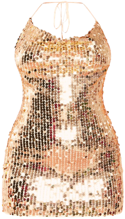 Gold Disk Sequin Cowl Halterneck Bodycon Dress | PrettyLittleThing USA