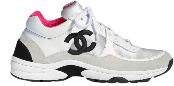 CHANEL CC Logo Calfskin Sneakers White Silver Pink – Royal Culture
