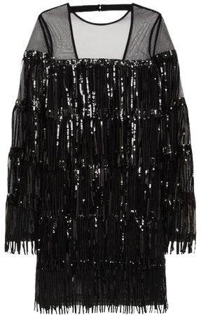 Reiss Black Josephine Fringe Sequin Sheer Mini Dress | REISS USA