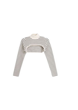 Striped cropped arm warmer sweater with a high neck - Sweaters and cardigans - Women | Bershka