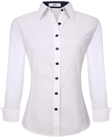 Esabel.C Womens Button Down Shirts Long Sleeve Regular Fit Cotton Stretch Work Blouse White L at Amazon Women’s Clothing store