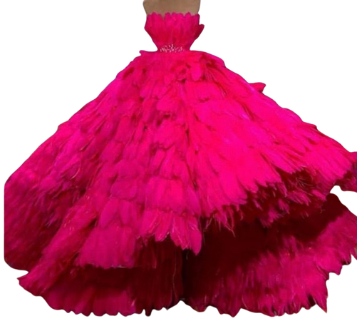 pink feather like puffy dress