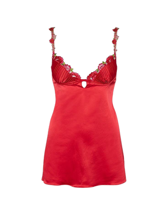 red floral bodice slip dress