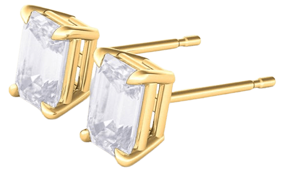 EMERALD CUT DIAMOND STUD EARRINGS-Gold