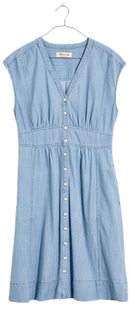 Denim Cap-Sleeve Button-Front Dress in Sunwashed Indigo