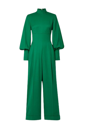 Elvina Pleated Wool Jumpsuit - Green