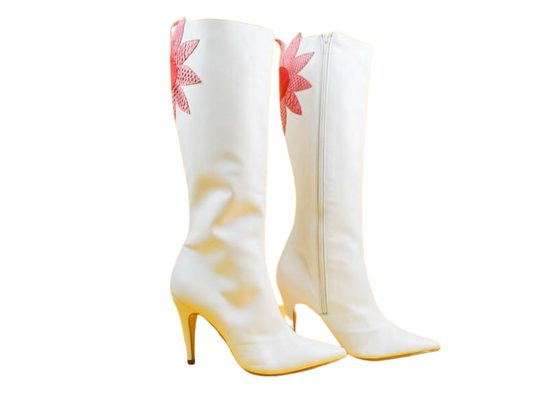 90s White Leather Pink Flower Power Pointy Boots UK 5 / US 7.5 | Etsy