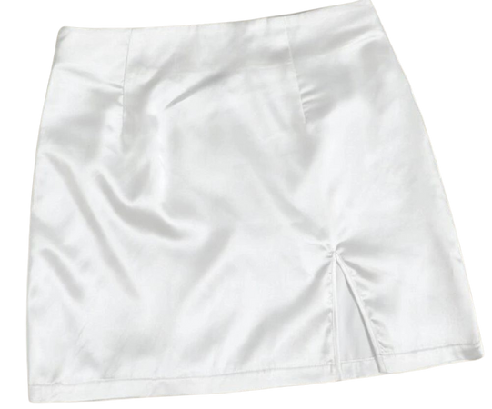 satin white mini skirt