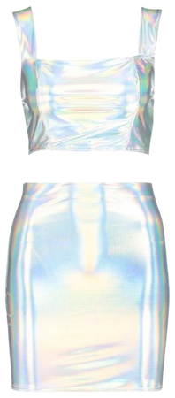 Holographic Square Neck Crop Top & Skirt Co-Ord | Boohoo