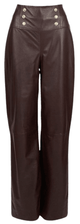 Leather Wide Leg Military Button Trousers | Karen Millen