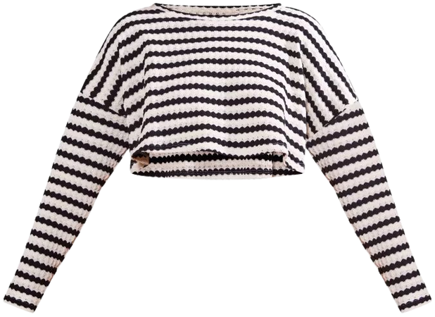 Black Stripe Textured Rib Oversized Crop Top | PrettyLittleThing USA