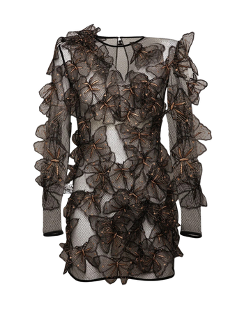 black sheer butterfly ruffle dress