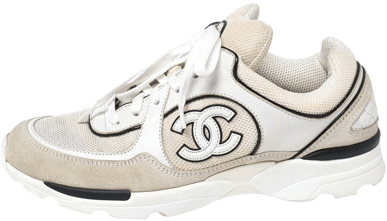 Chanel White Mesh And Suede CC Low-Top Sneakers Size 38.5 For Sale at 1stDibs
