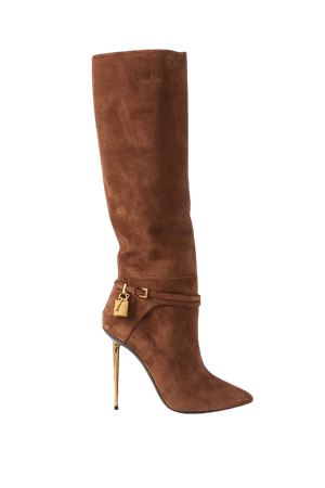 Tan Padlock embellished suede knee boots | TOM FORD | NET-A-PORTER