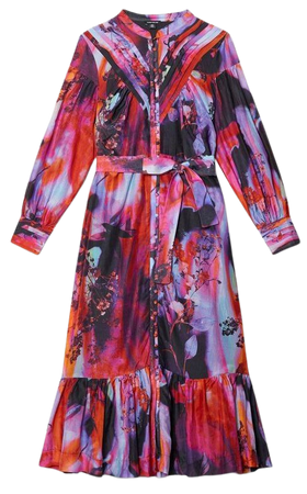Plus Size Silk Cotton Marble Pin Tuck Woven Maxi Dress | Karen Millen