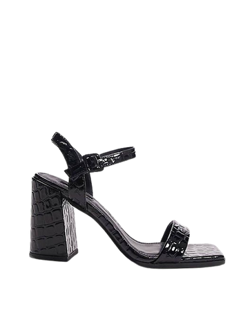 Topshop Skylar two part block heeled sandal in black croc | ASOS