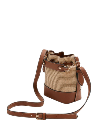 Small Leather Trimmed Straw Bucket - Ecru - Shoulderbags - & Other Stories US