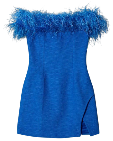 Boucle Feather Bardot Mini Dress | Karen Millen