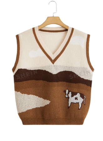 Plus Cow & Mountain Pattern Sweater Vest | SHEIN USA