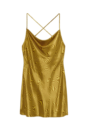 Short Satin Dress - Green-yellow/patterned - Ladies | H&M US
