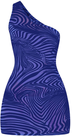 Blue Mesh Zebra Devore One Shoulder Bodycon Dress | PrettyLittleThing USA