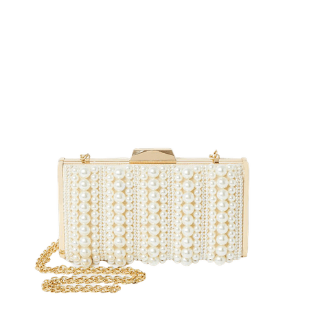 Cream pearl embellished box clutch bag | River Island